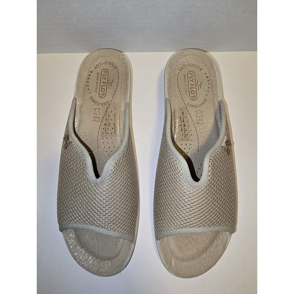 Fly Flot Beige Comfy Mesh Slip On Sandal Italy Coastal Resort Sz 39/US 8.5